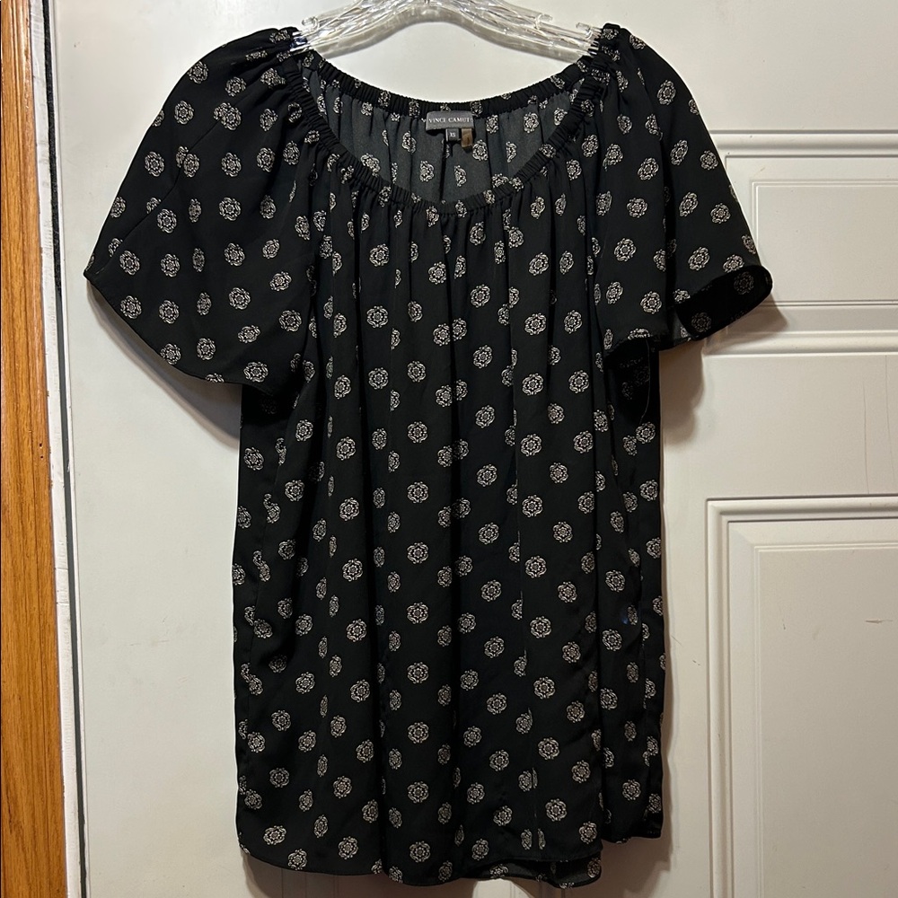 Vince Camuto Black Short-Sleeve Floral Peasant Top XS